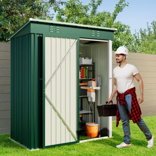 Miniatura 2 de Gizoon Cobertizo de almacenamiento al aire libre de 5 x 3 pies con puerta única con cerradura, cobertizo de metal galvanizado con ventilación