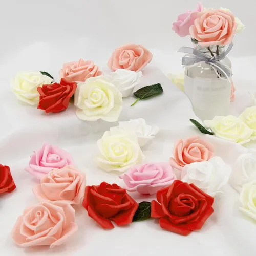 Miniatura 6 de AUSTOR 200 cabezas de rosas artificiales de espuma a granel, rosas artificiales rojas de 3 pulgadas, cabezas de rosas artificiales para decoración