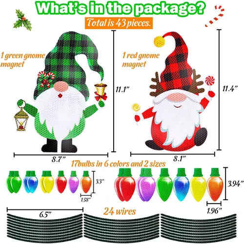 Miniatura 5 de 43 piezas de decoraciones navideñas para auto y refrigerador: set de accesorios con imanes reflectantes en forma de bombilla y gnomo, decoración