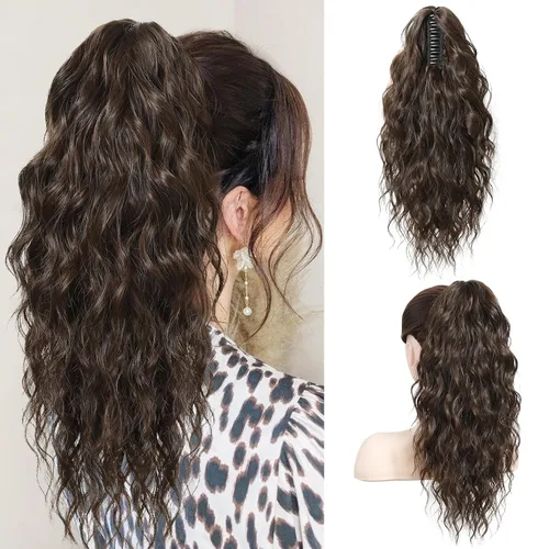 Miniatura 9 de SEIKEA 10" Extensión de Cola de Caballo Corta con Destacado de Garra, PT001 Ella Cabello Ondulado y Rizado Grueso, Clip de Mandíbula
