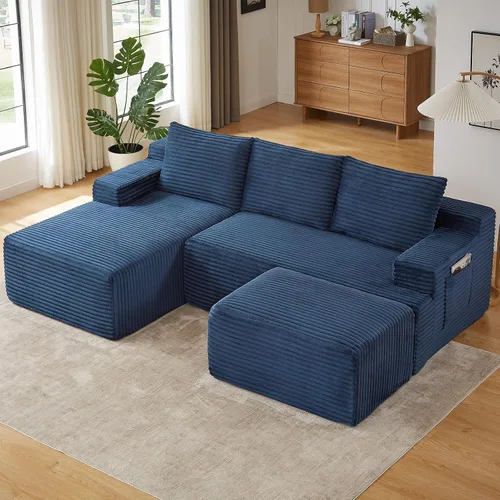 Miniatura 43 de Sofá modular Cloud de 95 pulgadas con otomana, moderno sofá nube en forma de U con asiento profundo, cómodo sofá de pana de 3 plazas, sofá de espuma