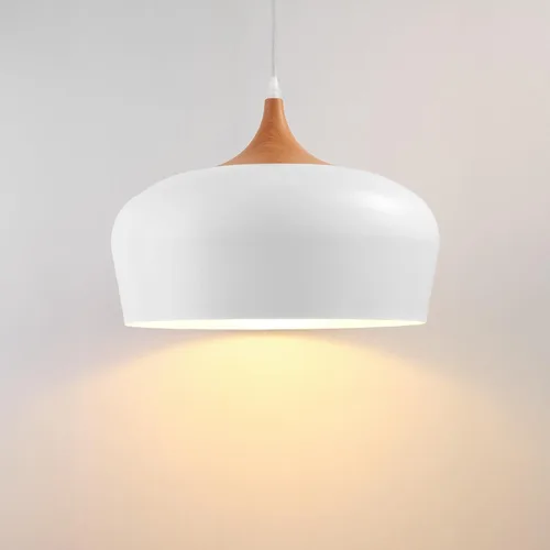 Miniatura 12 de Lámpara colgante industrial, lámpara colgante de cúpula de madera de goma con pantalla de metal martillado de 15.8 pulgadas, lámparas modernas Negro