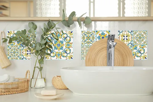 Miniatura 2 de IRI-GIRI Adhesivos para azulejos de loseta en muro Calcomanías de pared de vinilo impermeables de 4 x 4 pulgadas para cocina y baño Azulejos