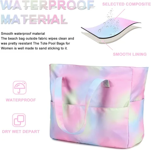 Miniatura 5 de Bolsa de playa y piscina para mujer, grande, bolsa de gimnasio con compartimento húmedo para viajes, impermeable