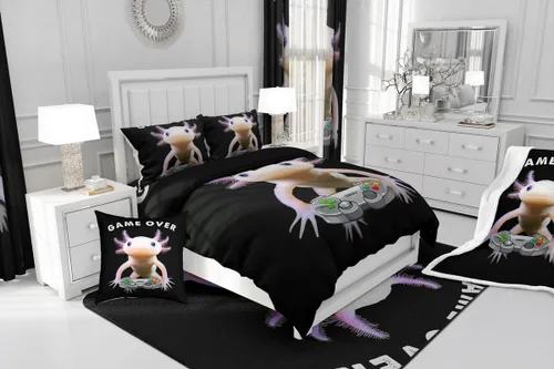 Miniatura 5 de Funda de edredón Axolotl tamaño individual, lindo juego de ropa de cama de Axolotl para niños, adolescentes y niños en la sala de juegos, funda