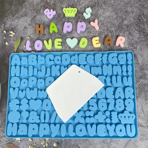 Miniatura 5 de Moldes de silicona de letras de chocolate, moldes de caramelo numéricos para decoraciones de pastel, molde de oso de goma de silicona con raspador