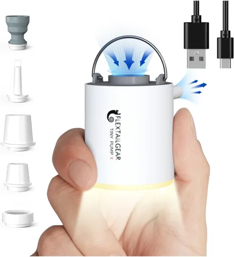 FLEXTAILGEAR Tiny Pump X - Bomba de aire portátil de tamaño ultrapequeño - luz de campamento, con batería de 1300 mAh, recargable por USB, para Gris