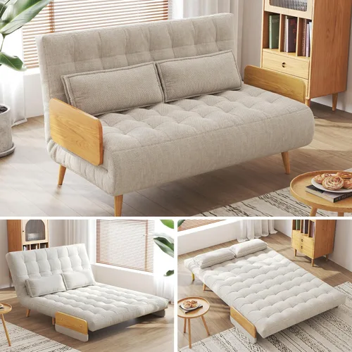 Miniatura 18 de JASIWAY Silla convertible para adultos, silla futón convertible 3 en 1 de lino con almohada, sofá cama individual plegable, cama de invitados