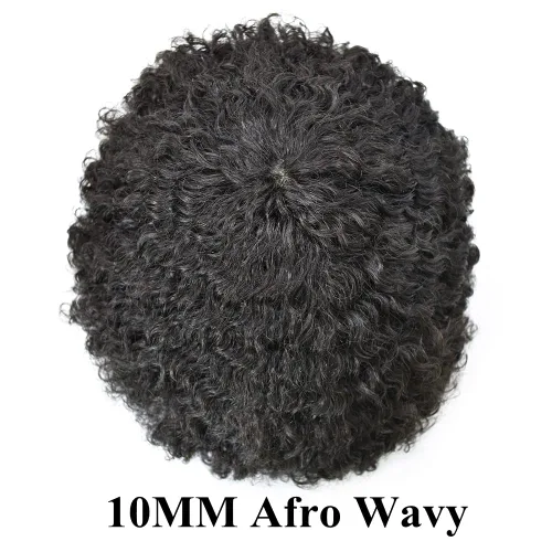 Miniatura 3 de Unidades de cabello para hombres negros Afro Toupee para hombres negros, piel de polietileno completa, inyección de PU, 100% cabello humano, unidad