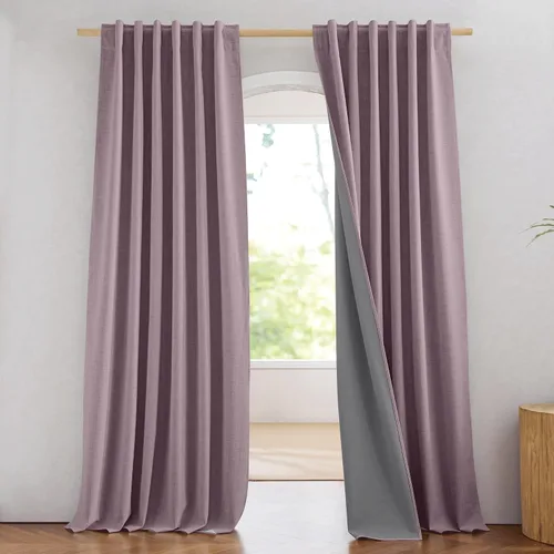 Miniatura 89 de NICETOWN Cortinas 100% opacas de 63 pulgadas de largo, 2 paneles de cortinas cortas con aislamiento térmico con forro para dormitorio, cortinas
