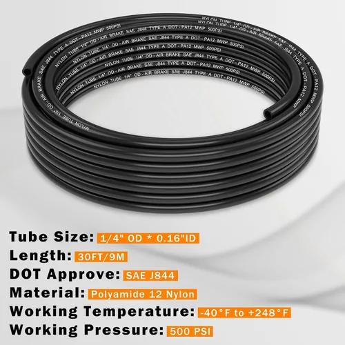 Miniatura 2 de CheeMuii 30 pies 1/4 línea de aire DOT 1/4" PA12 tubo neumático de nylon 9.1 metros 1/4 pulgada OD tubo de aire neumático tubo de línea de aire