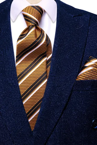 Miniatura 159 de Hi-Tie Corbatas de seda para hombre, diseño de cachemira a rayas, con bolsillo, gemelos cuadrados, conjunto formal de negocios