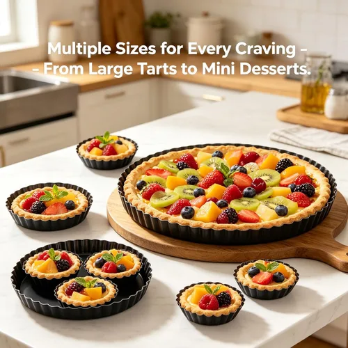 Miniatura 6 de Juego de sartenes para tartas de 10 y 9 pulgadas con mini sartenes de 5 y 4 pulgadas con parte inferior extraíble, sartén Quiche de acero al carbono