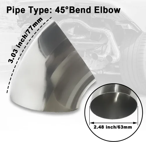 Miniatura 3 de Tubo de codo de escape de 2.5 pulgadas de diámetro exterior de 45 grados (codo doblado de mandril) SS304 de acero inoxidable apto para codo