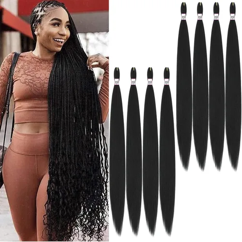 Miniatura 40 de Cabello trenzado preestirado de 22 pulgadas, 6 paquetes de cabello profesional suave Yaki trenzado para trenzas con ajuste de agua caliente