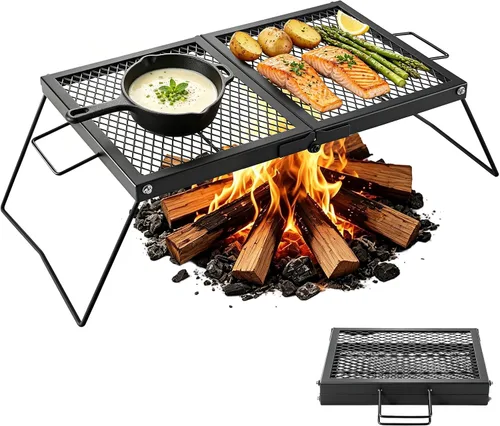 Miniatura 17 de VEVOR Parrilla giratoria para fogata, parrilla para hoyo de fuego con rejilla sobre hoyos de fuego, rejillas de parrilla de acero resistentes