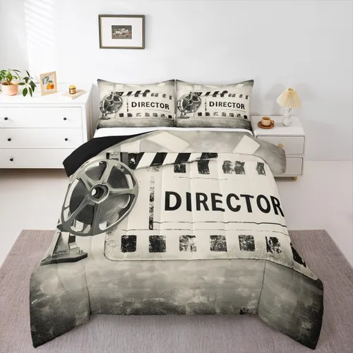Miniatura 11 de Juego de edredón de cine tamaño individual, ropa de cama vintage de cine para niños, niñas y adultos, juego de edredón de palomitas de maíz