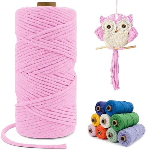 Miniatura 45 de Cuerda de macramé de una sola hebra de 0.197 in x 110 yardas, cuerda de macramé de algodón natural de 0.197 in, cuerda de algodón grueso para colgar
