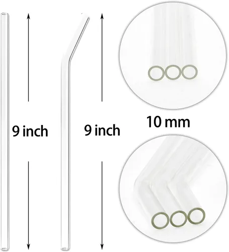 Miniatura 2 de Youngever Surtido de pajitas de vidrio reutilizables, 9 pulgadas, ecológicas con cepillo (paquete de 16 unidades, transparentes)