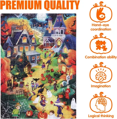 Miniatura 4 de Rompecabezas de Halloween de 500 piezas para adultos, rompecabezas de ciudad de Halloween, rompecabezas desafiante perfecto para noches