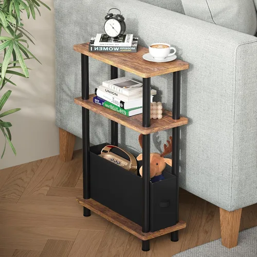 Miniatura 16 de Apicizon - Mesa auxiliar pequeña y estrecha, mesa auxiliar delgada de 3 niveles con estante de almacenamiento, mesita de noche estrecha para Negro