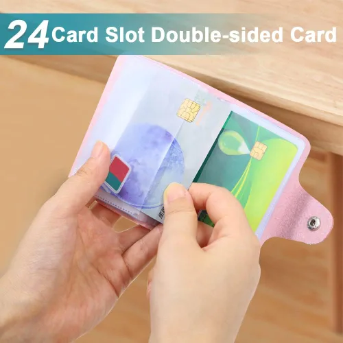 Miniatura 4 de Modixun 4 soportes para tarjetas de crédito, organizador de tarjetas de visita de cuero con 24 ranuras para tarjetas, protector de tarjetas