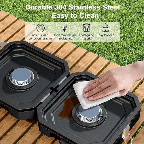 Miniatura 5 de Estufa de camping portátil de propano Estufa de campamento con calor ajustable independientemente y bolsa de transporte, estufa de gas plegable