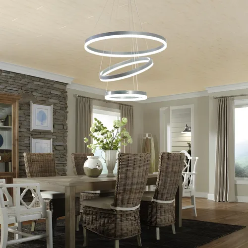 Miniatura 3 de Lámpara colgante LED plateada, lámpara de araña moderna regulable de 3 anillos con control remoto para comedor de techo alto