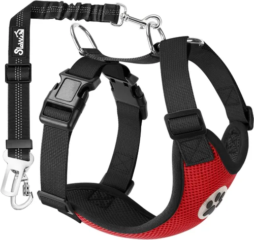 Miniatura 5 de SlowTon Arnés de Cinturón de Seguridad para Perros para Coche, Arnés de Coche para Perros Ajustable de Malla Transpirable y Cinturón de Seguridad