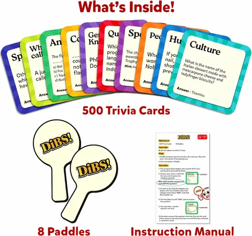 Miniatura 5 de Skillmatics Juego de cartas: DIBS, juego de trivia de ritmo rápido, divertido y educativo para familiares, amigos y fiestas, pensamiento rápido, 10