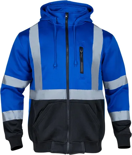 Miniatura 2 de VENDACE Sudadera de forro polar reflectante de alta visibilidad ANSI Clase 1 con capucha desmontable para hombres (Azul real, L)