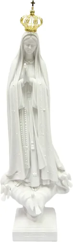 Vittoria Collection Figura de escultura de Virgen María con corona blanca de 28 pulgadas, hecha en Italia, interior y exterior, para jardín, gruta
