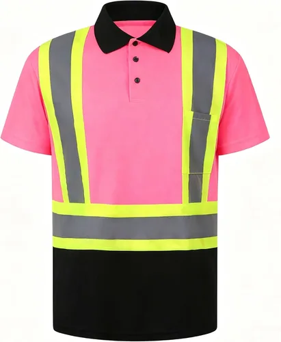 Miniatura 9 de Polo de seguridad para hombre, camisa de seguridad ANSI Clase 2, camisa reflectante con parte inferior negra para hombres