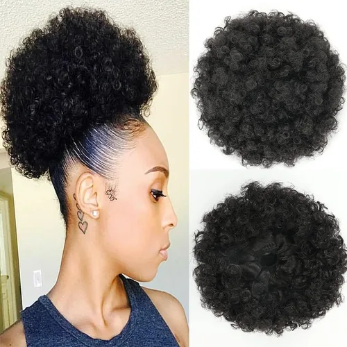 THEMIS HAIR Cola de caballo afro con cordón para mujeres negras, moño corto de cola de caballo con cordón alto para cabello natural corto, 1b
