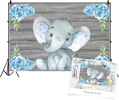 Miniatura 11 de AOFOTO - Fondo decorativo para baby shower, de vinilo, elefante azul