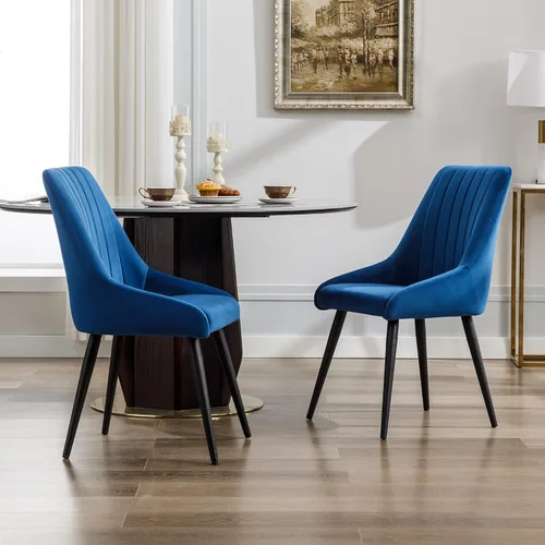 Miniatura 6 de DUHOME Juego de 2 sillas de comedor, sillas decorativas tapizadas sin brazos, silla de ocio con respaldo alto de mediados de siglo, silla de Azul