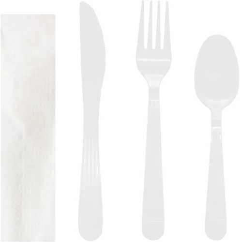 Miniatura 6 de Party Essentials Kits de utensilios de plástico resistentes envueltos individualmente, 50 juegos para catering de fiestas, tenedor/cuchara/cuchillo