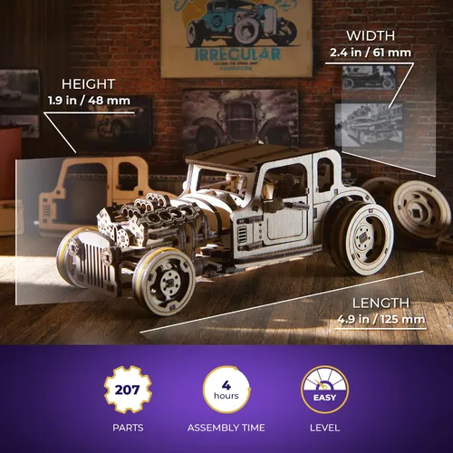Miniatura 2 de UGEARS Rompecabezas de modelos de coche 3D – Hot Rod Furious Mouse con innovadores motores duales – Rompecabezas de madera 3D para adultos y toda