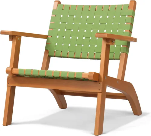 VINGLI Sillón para exteriores, silla Adirondack de madera para todo tipo de clima, silla de patio de madera con tela tejida de polietileno Verde y