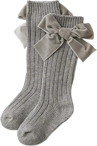 Miniatura 6 de Calcetines altos hasta la rodilla con lazos, tubo largo con volantes, medias de uniforme para bebés, calcetines de punto acanalados