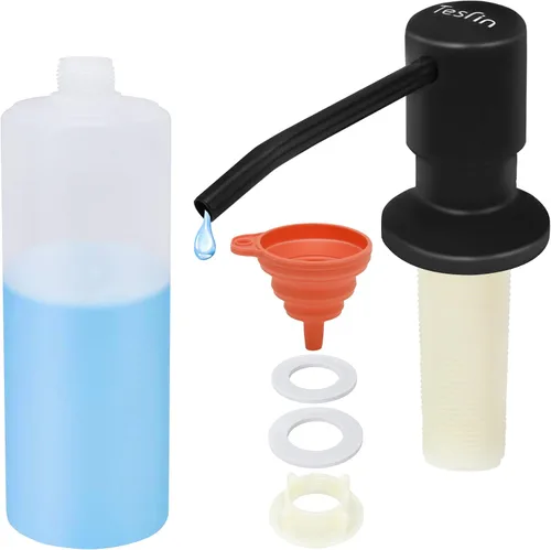 Miniatura 10 de Dispensador de jabón para platos para fregadero de cocina de níquel cepillado, dispensador de jabón para debajo del fregadero con cabezal de bomba