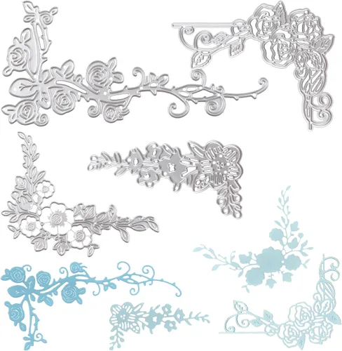 Miniatura 8 de 12 troqueles de corte de metal de esquina de encaje, plantillas huecas en relieve de metal, troqueles de corte de flores de rosa y mariposa