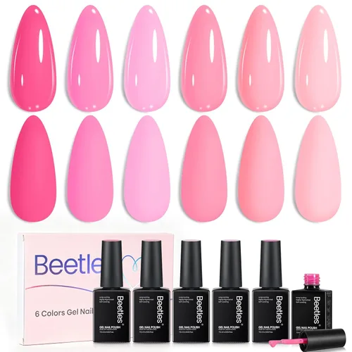 Miniatura 17 de Beetles - Juego de esmaltes de uñas en gel neón, 6 colores, rosado intenso, naranja, amarillo, verde, azul y morado, semipermanentes, uso