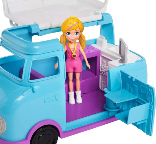 Miniatura 4 de Polly Pocket Furgoneta Glamping con doble campamento para muñeca Polly de 3 pulgadas y muñeca Micro Polly; la camioneta se abre a la sala de estar