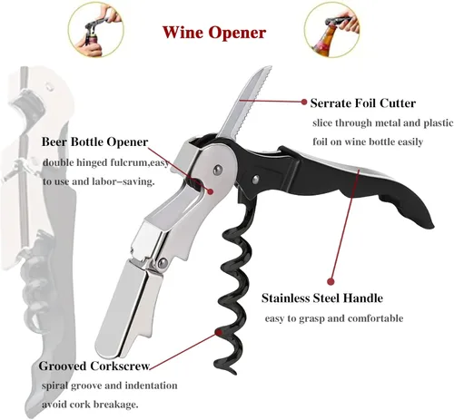 Miniatura 2 de 12 paquetes de abridor de botellas de vino, sacacorchos de vino, abridor de botellas de vino negro, cortador de láminas para picnic, fiesta