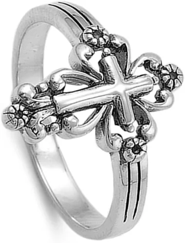 Miniatura 3 de Anillo de plata esterlina con diseño de cruz y estilo victoriano, elija