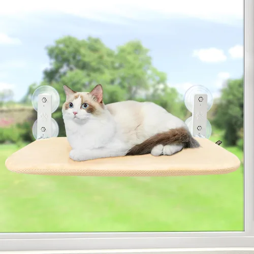 Sunhoo Hamaca para ventana de gato, percha inalámbrica, alféizar de ventana, asiento plegable, estable, con ventosa mejorada, fácil montaje, estante