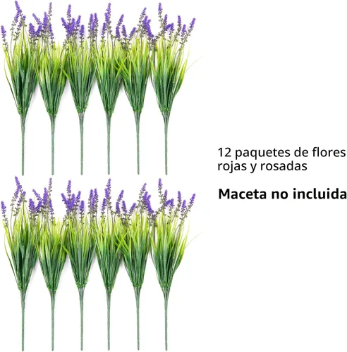 Miniatura 7 de Ammyoo Plantas artificiales de plástico para decoraciones al aire libre, hierba falsa de mono para el porche y patio exterior, plantas verdes Morado