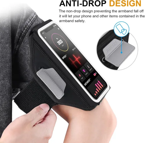 Miniatura 4 de Brazalete para correr con bolsa para auriculares, brazalete para teléfono celular para iPhone 17 16 15 Pro 14 Plus 13 11 XR, Galaxy S24/S10 Negro