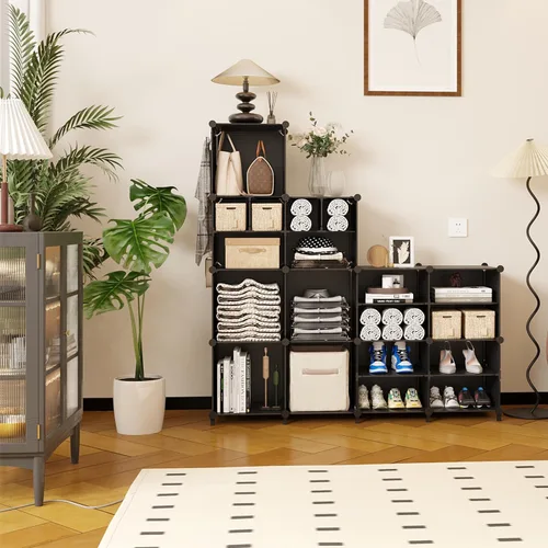 Miniatura 5 de AWTATOS Organizador de almacenamiento de cubos para clóset, 12 estantes de cubos, cubos grandes y pequeños, organizador de estantes de ropa portátil